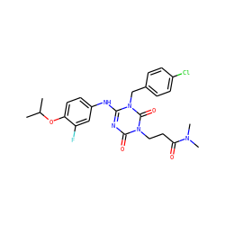 CC(C)Oc1ccc(Nc2nc(=O)n(CCC(=O)N(C)C)c(=O)n2Cc2ccc(Cl)cc2)cc1F ZINC000200528071