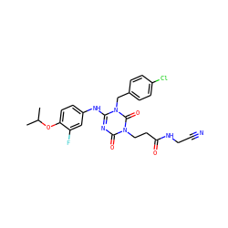 CC(C)Oc1ccc(Nc2nc(=O)n(CCC(=O)NCC#N)c(=O)n2Cc2ccc(Cl)cc2)cc1F ZINC000200522223