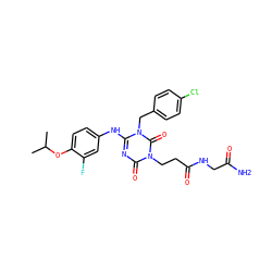 CC(C)Oc1ccc(Nc2nc(=O)n(CCC(=O)NCC(N)=O)c(=O)n2Cc2ccc(Cl)cc2)cc1F ZINC000200512369