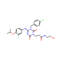 CC(C)Oc1ccc(Nc2nc(=O)n(CCC(=O)NCCO)c(=O)n2Cc2ccc(Cl)cc2)cc1F ZINC000200511933
