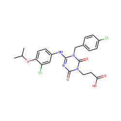 CC(C)Oc1ccc(Nc2nc(=O)n(CCC(=O)O)c(=O)n2Cc2ccc(Cl)cc2)cc1Cl ZINC000200511982