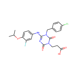 CC(C)Oc1ccc(Nc2nc(=O)n(CCC(=O)O)c(=O)n2Cc2ccc(Cl)cc2)cc1F ZINC000200526578