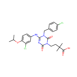 CC(C)Oc1ccc(Nc2nc(=O)n(CCC(C)(C)C(=O)O)c(=O)n2Cc2ccc(Cl)cc2)cc1Cl ZINC000200522274