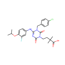 CC(C)Oc1ccc(Nc2nc(=O)n(CCC(C)(C)C(=O)O)c(=O)n2Cc2ccc(Cl)cc2)cc1F ZINC000200528732