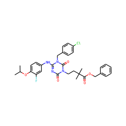 CC(C)Oc1ccc(Nc2nc(=O)n(CCC(C)(C)C(=O)OCc3ccccc3)c(=O)n2Cc2ccc(Cl)cc2)cc1F ZINC000200509996