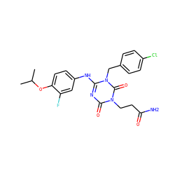 CC(C)Oc1ccc(Nc2nc(=O)n(CCC(N)=O)c(=O)n2Cc2ccc(Cl)cc2)cc1F ZINC000200514897