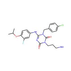 CC(C)Oc1ccc(Nc2nc(=O)n(CCCN)c(=O)n2Cc2ccc(Cl)cc2)cc1F ZINC000200524788