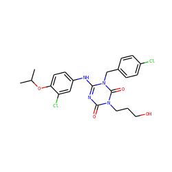 CC(C)Oc1ccc(Nc2nc(=O)n(CCCO)c(=O)n2Cc2ccc(Cl)cc2)cc1Cl ZINC000200516609