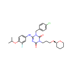 CC(C)Oc1ccc(Nc2nc(=O)n(CCCO[C@@H]3CCCCO3)c(=O)n2Cc2ccc(Cl)cc2)cc1F ZINC000200509082