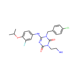 CC(C)Oc1ccc(Nc2nc(=O)n(CCN)c(=O)n2Cc2ccc(Cl)cc2)cc1F ZINC000145576843