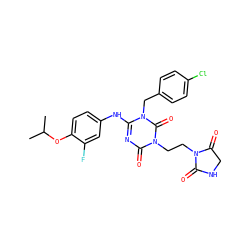 CC(C)Oc1ccc(Nc2nc(=O)n(CCN3C(=O)CNC3=O)c(=O)n2Cc2ccc(Cl)cc2)cc1F ZINC000200510243