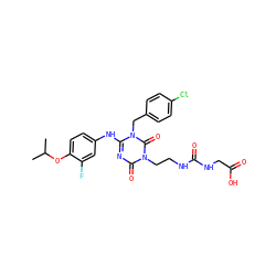 CC(C)Oc1ccc(Nc2nc(=O)n(CCNC(=O)NCC(=O)O)c(=O)n2Cc2ccc(Cl)cc2)cc1F ZINC000204191528