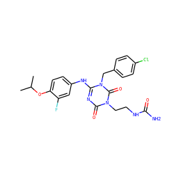 CC(C)Oc1ccc(Nc2nc(=O)n(CCNC(N)=O)c(=O)n2Cc2ccc(Cl)cc2)cc1F ZINC000204748679