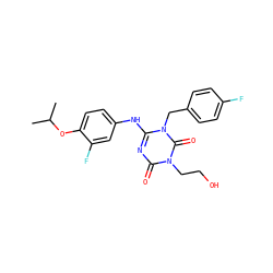 CC(C)Oc1ccc(Nc2nc(=O)n(CCO)c(=O)n2Cc2ccc(F)cc2)cc1F ZINC000200512557