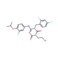 CC(C)Oc1ccc(Nc2nc(=O)n(CCO)c(=O)n2Cc2ccc(F)cc2F)cc1F ZINC000200512411