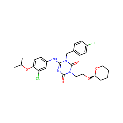 CC(C)Oc1ccc(Nc2nc(=O)n(CCO[C@@H]3CCCCO3)c(=O)n2Cc2ccc(Cl)cc2)cc1Cl ZINC000200517907