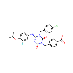 CC(C)Oc1ccc(Nc2nc(=O)n(Cc3ccc(C(=O)O)cc3)c(=O)n2Cc2ccc(Cl)cc2)cc1F ZINC000200507373