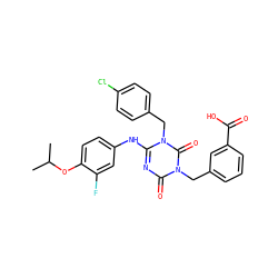 CC(C)Oc1ccc(Nc2nc(=O)n(Cc3cccc(C(=O)O)c3)c(=O)n2Cc2ccc(Cl)cc2)cc1F ZINC000200510146