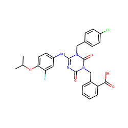 CC(C)Oc1ccc(Nc2nc(=O)n(Cc3ccccc3C(=O)O)c(=O)n2Cc2ccc(Cl)cc2)cc1F ZINC000200522908