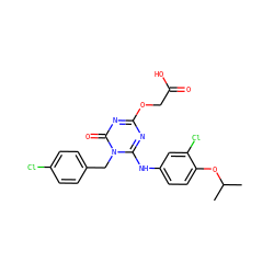 CC(C)Oc1ccc(Nc2nc(OCC(=O)O)nc(=O)n2Cc2ccc(Cl)cc2)cc1Cl ZINC000200512209