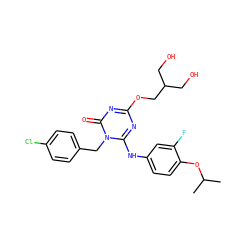 CC(C)Oc1ccc(Nc2nc(OCC(CO)CO)nc(=O)n2Cc2ccc(Cl)cc2)cc1F ZINC000200523516