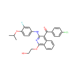 CC(C)Oc1ccc(Nc2nc(OCCO)c3ccccc3c2C(=O)c2ccc(Cl)cc2)cc1F ZINC000204089191