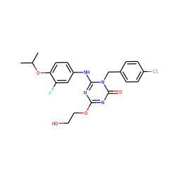 CC(C)Oc1ccc(Nc2nc(OCCO)nc(=O)n2Cc2ccc(Cl)cc2)cc1F ZINC000145577059