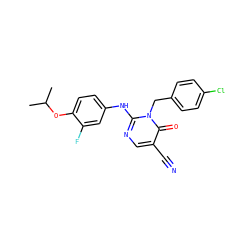 CC(C)Oc1ccc(Nc2ncc(C#N)c(=O)n2Cc2ccc(Cl)cc2)cc1F ZINC001772589700
