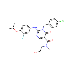 CC(C)Oc1ccc(Nc2ncc(C(=O)N(C)CCO)c(=O)n2Cc2ccc(Cl)cc2)cc1F ZINC000204095871