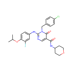 CC(C)Oc1ccc(Nc2ncc(C(=O)NC3CCOCC3)c(=O)n2Cc2ccc(Cl)cc2)cc1F ZINC000204099372