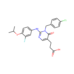 CC(C)Oc1ccc(Nc2ncc(CCC(=O)O)c(=O)n2Cc2ccc(Cl)cc2)cc1F ZINC000204098205