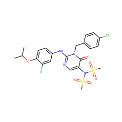 CC(C)Oc1ccc(Nc2ncc(N(S(C)(=O)=O)S(C)(=O)=O)c(=O)n2Cc2ccc(Cl)cc2)cc1F ZINC001772576205