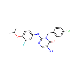 CC(C)Oc1ccc(Nc2ncc(N)c(=O)n2Cc2ccc(Cl)cc2)cc1F ZINC000204089610