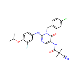 CC(C)Oc1ccc(Nc2ncc(NC(=O)C(C)(C)C#N)c(=O)n2Cc2ccc(Cl)cc2)cc1F ZINC001772576287