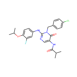 CC(C)Oc1ccc(Nc2ncc(NC(=O)C(C)C)c(=O)n2Cc2ccc(Cl)cc2)cc1F ZINC000204089741