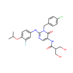 CC(C)Oc1ccc(Nc2ncc(NC(=O)C(CO)CO)c(=O)n2Cc2ccc(Cl)cc2)cc1F ZINC001772571434
