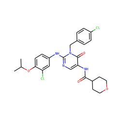 CC(C)Oc1ccc(Nc2ncc(NC(=O)C3CCOCC3)c(=O)n2Cc2ccc(Cl)cc2)cc1Cl ZINC000219547813