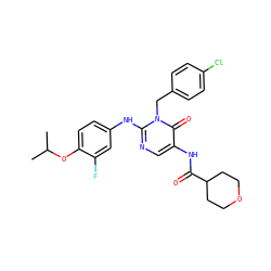 CC(C)Oc1ccc(Nc2ncc(NC(=O)C3CCOCC3)c(=O)n2Cc2ccc(Cl)cc2)cc1F ZINC000204096086