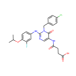 CC(C)Oc1ccc(Nc2ncc(NC(=O)CCC(=O)O)c(=O)n2Cc2ccc(Cl)cc2)cc1F ZINC000204098428