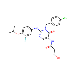CC(C)Oc1ccc(Nc2ncc(NC(=O)CCO)c(=O)n2Cc2ccc(Cl)cc2)cc1F ZINC001772657928