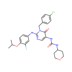 CC(C)Oc1ccc(Nc2ncc(NC(=O)NC3CCOCC3)c(=O)n2Cc2ccc(Cl)cc2)cc1F ZINC001772570109