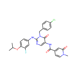 CC(C)Oc1ccc(Nc2ncc(NC(=O)c3ccn(C)c(=O)c3)c(=O)n2Cc2ccc(Cl)cc2)cc1F ZINC000204098300
