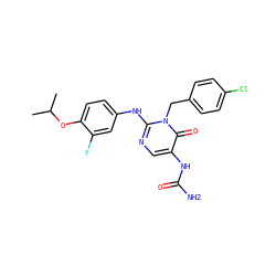 CC(C)Oc1ccc(Nc2ncc(NC(N)=O)c(=O)n2Cc2ccc(Cl)cc2)cc1F ZINC000204098447