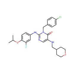 CC(C)Oc1ccc(Nc2ncc(NCC3CCOCC3)c(=O)n2Cc2ccc(Cl)cc2)cc1F ZINC000204097958