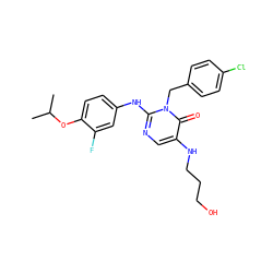 CC(C)Oc1ccc(Nc2ncc(NCCCO)c(=O)n2Cc2ccc(Cl)cc2)cc1F ZINC000204097939