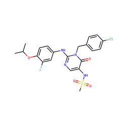 CC(C)Oc1ccc(Nc2ncc(NS(C)(=O)=O)c(=O)n2Cc2ccc(Cl)cc2)cc1F ZINC000204095369