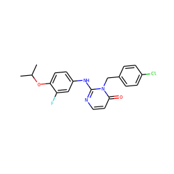 CC(C)Oc1ccc(Nc2nccc(=O)n2Cc2ccc(Cl)cc2)cc1F ZINC000204096173
