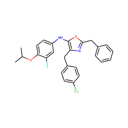 CC(C)Oc1ccc(Nc2oc(Cc3ccccc3)nc2Cc2ccc(Cl)cc2)cc1F ZINC000200064314