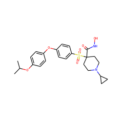 CC(C)Oc1ccc(Oc2ccc(S(=O)(=O)C3(C(=O)NO)CCN(C4CC4)CC3)cc2)cc1 ZINC000072109128