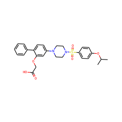 CC(C)Oc1ccc(S(=O)(=O)N2CCN(c3ccc(-c4ccccc4)c(OCC(=O)O)c3)CC2)cc1 ZINC001772618830